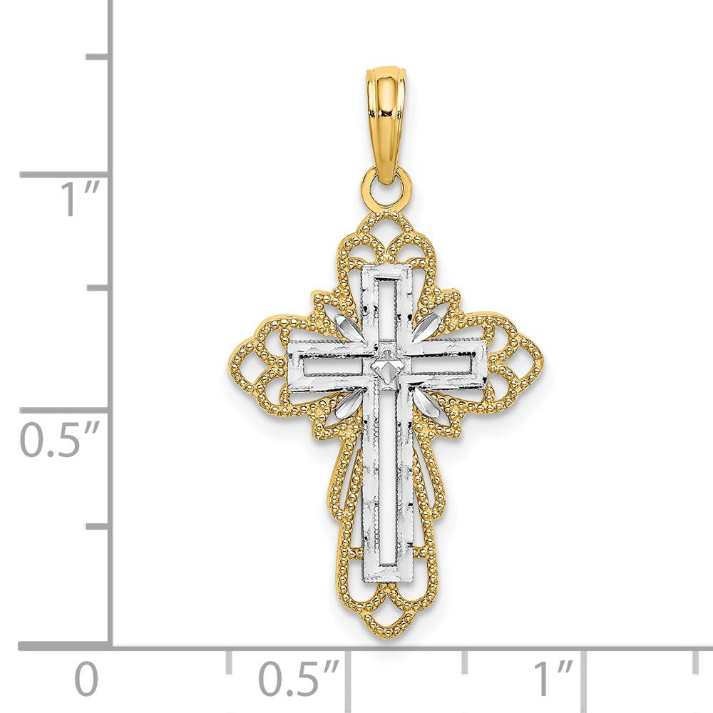 14K with Rhodium Lace Trim Cross Charm