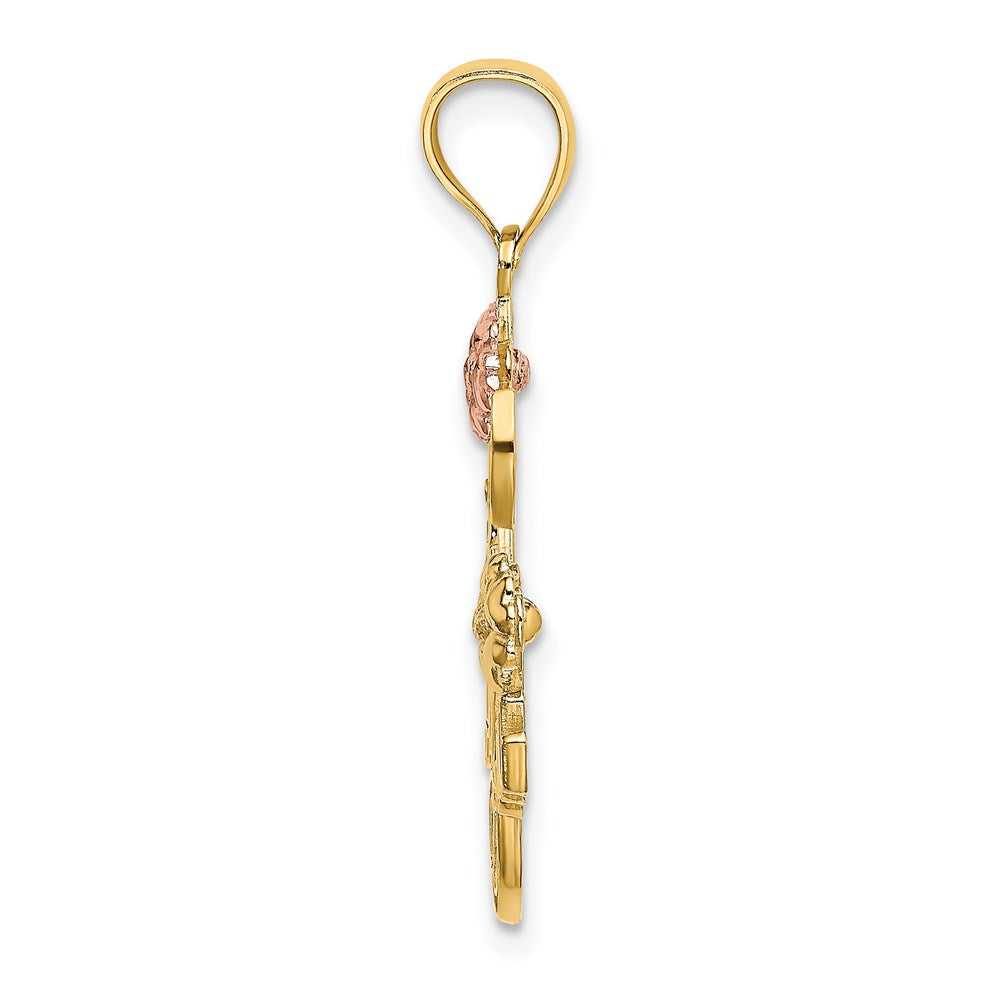 14k Two-tone and White Rhodium I LOVE YOU with Flowers Charm