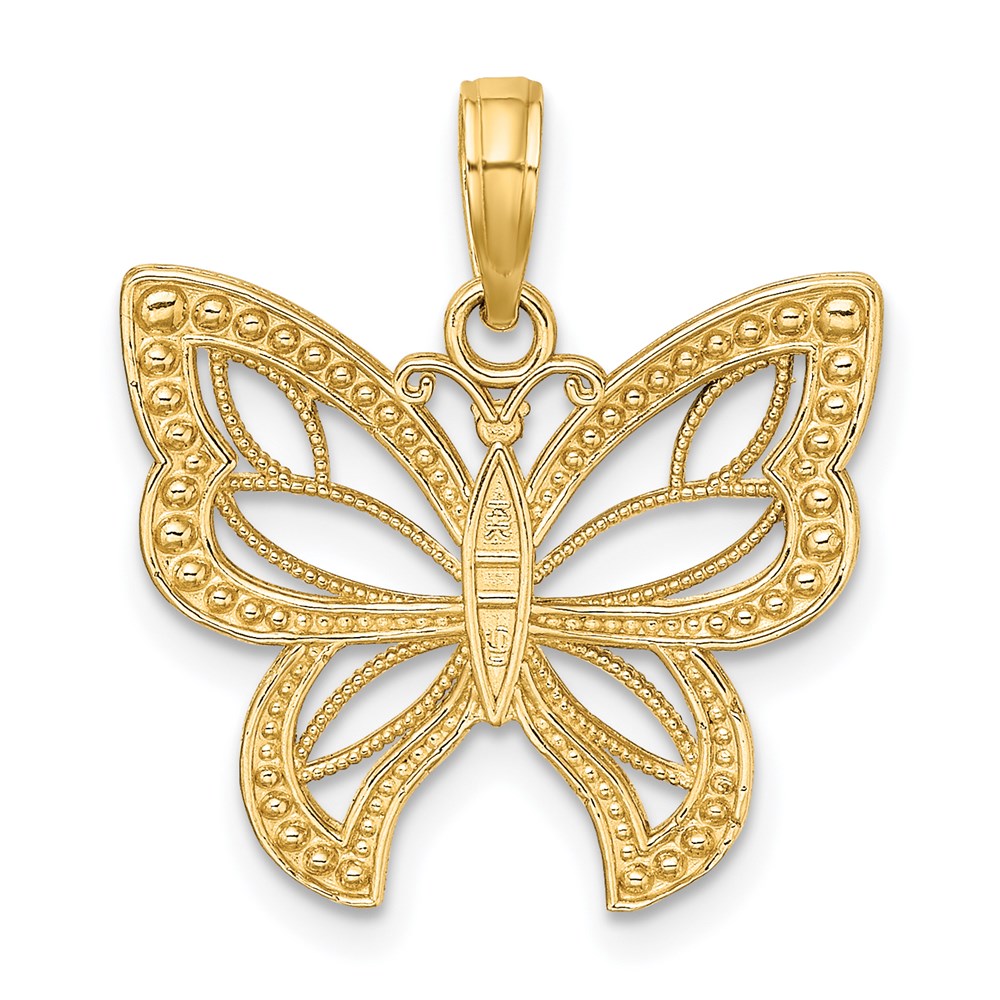 14k and White Rhodium Butterfly with Beaded Wings Charm