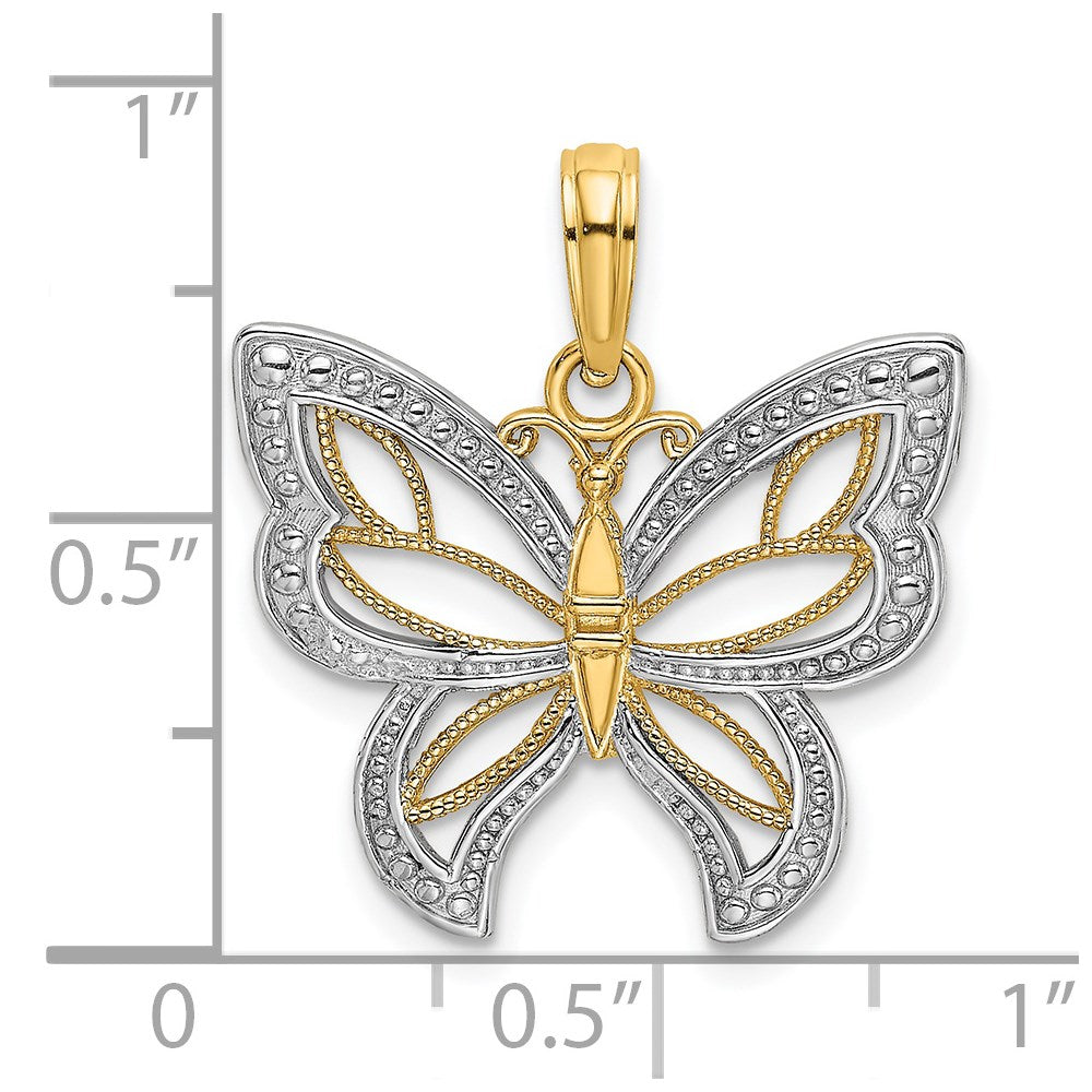 14k and White Rhodium Butterfly with Beaded Wings Charm