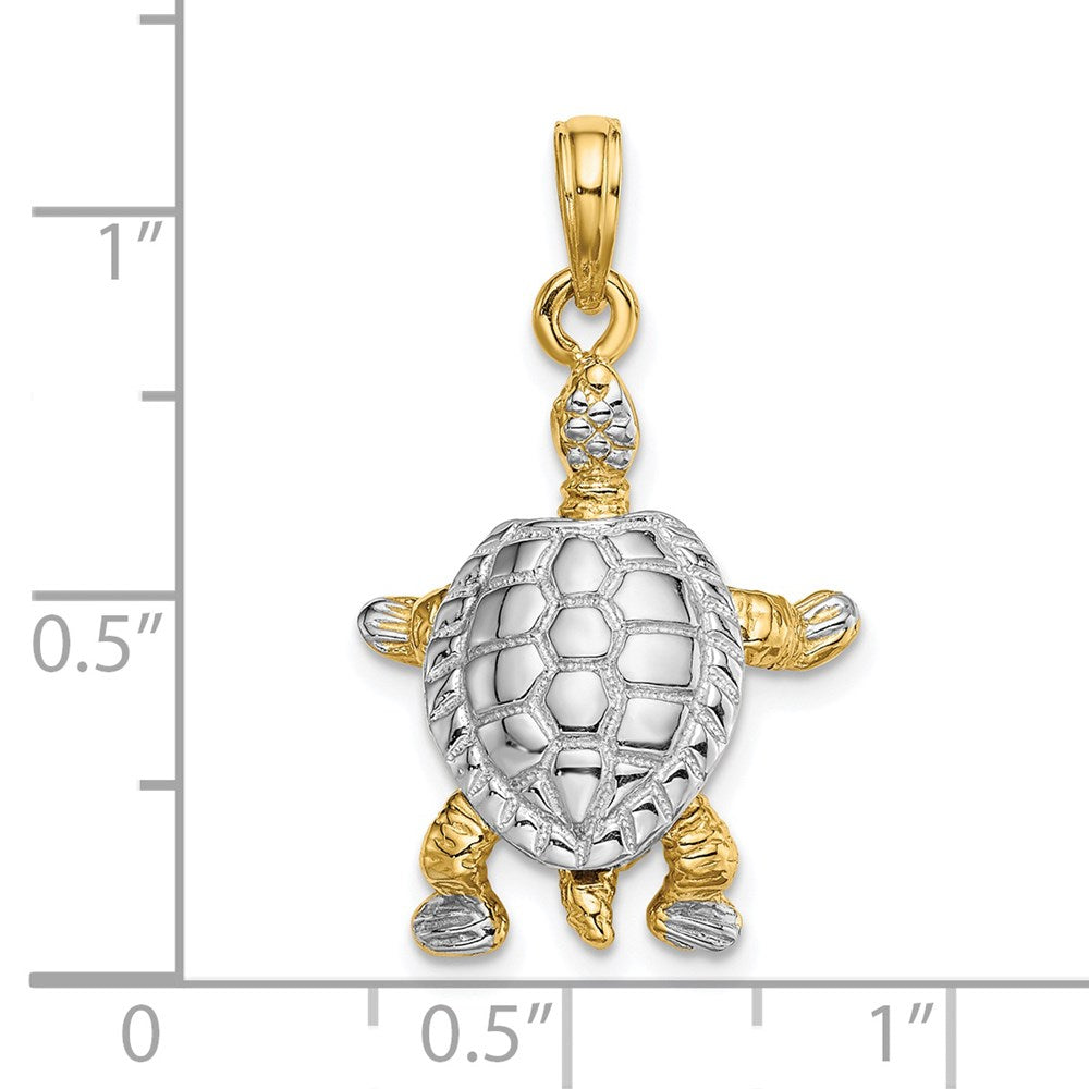 14K and White Rhodium 3-D Land Turtle with Moveable Head and Legs Charm