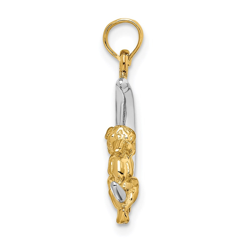 14K and White Rhodium 3-D Angel on Moon Charm