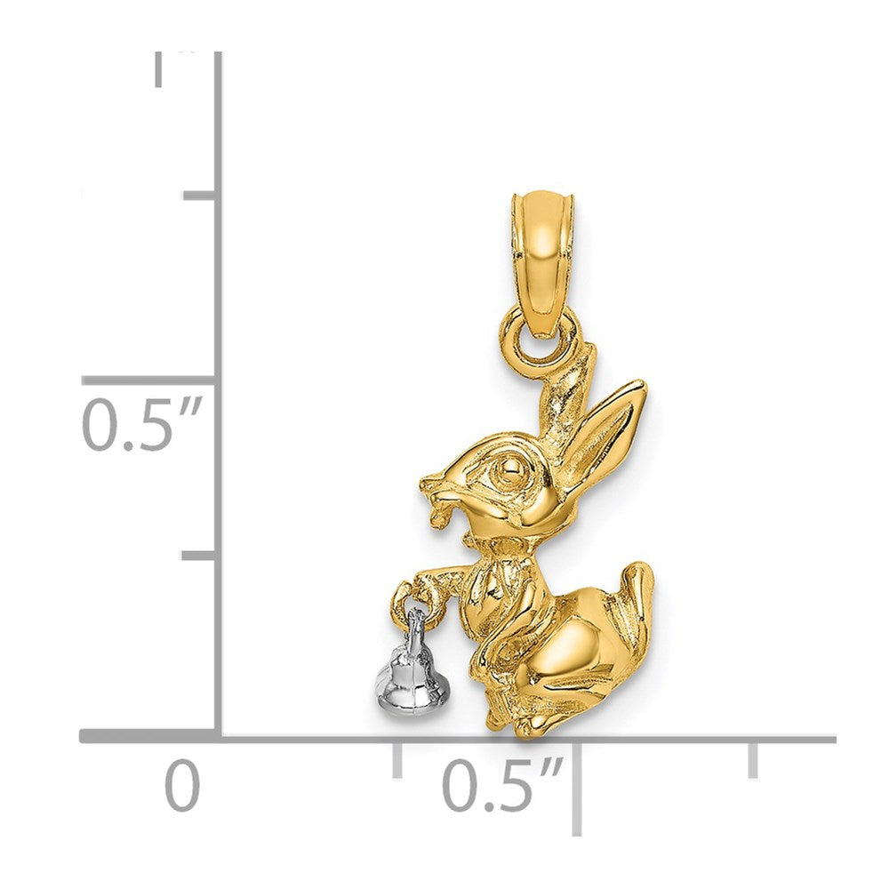14k Two-Tone Moveable 3-D Bunny Rabbit with Bell Charm