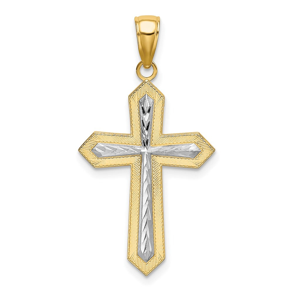 14K and White Rhodium Center Diamond-cut Cross Charm