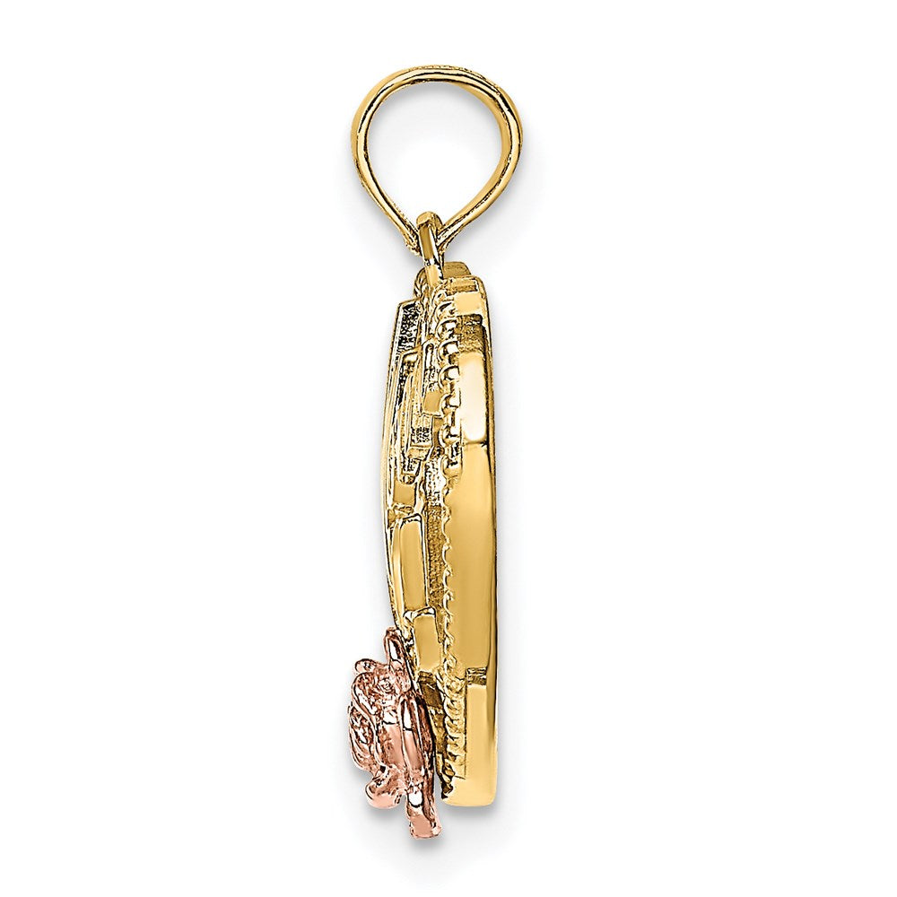 14k Two-tone with White Rhodium Textured #1 Mom Heart Charm