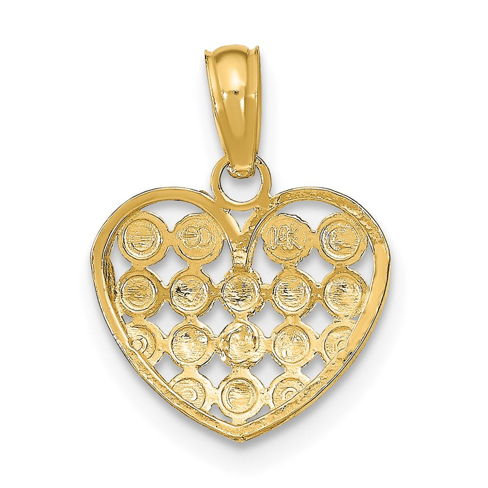 14k and White Rhodium Diamond-cut Heart Charm