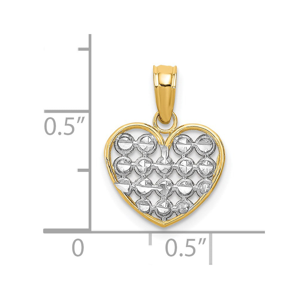 14k and White Rhodium Diamond-cut Heart Charm