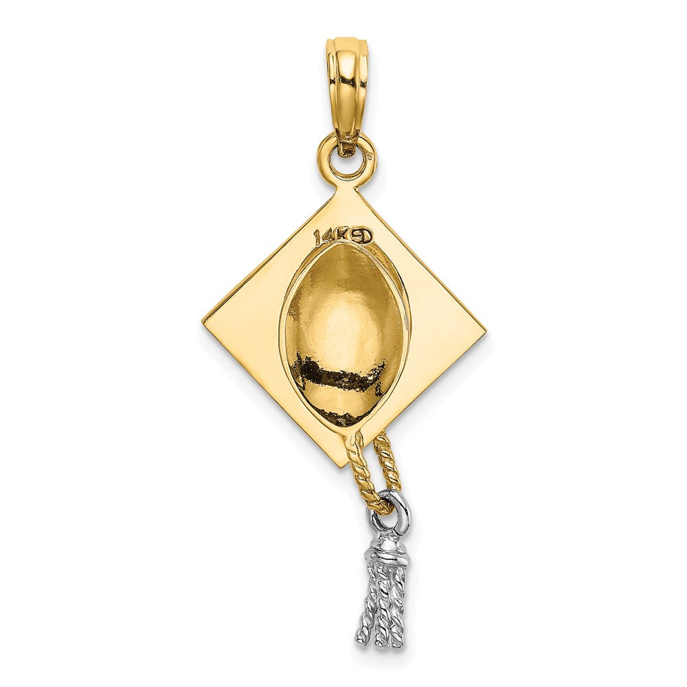14k 3-D Graduation Cap with White Rhodium Moveable Tassel Charm