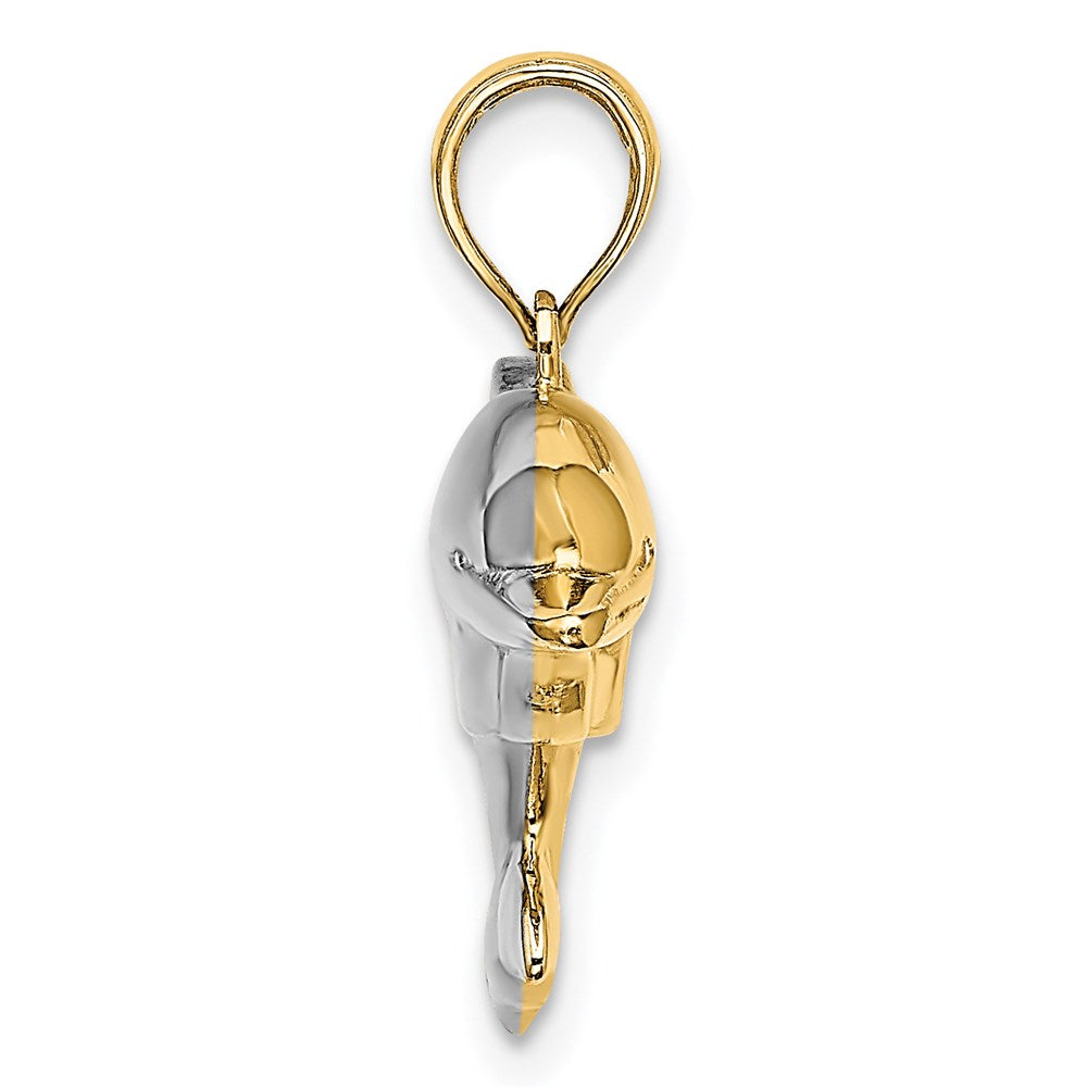 14k and White Rhodium 3-D Reversible Puffed Dolphin Charm