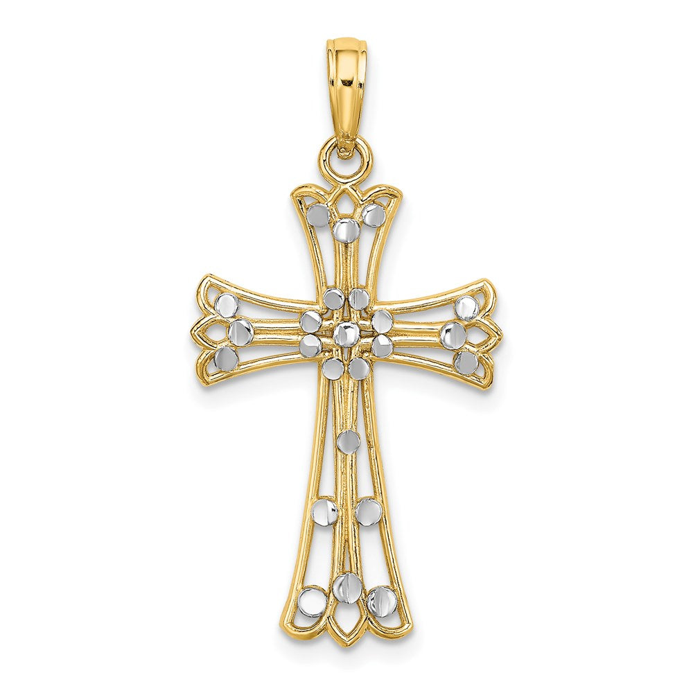 14K and White Rhodium Diamond-cut Cross Charm