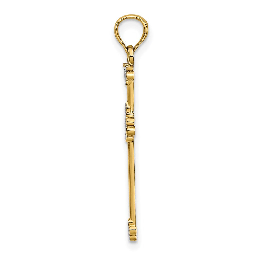 14k and White Rhodium Thin Diamond-cut Cross Charm