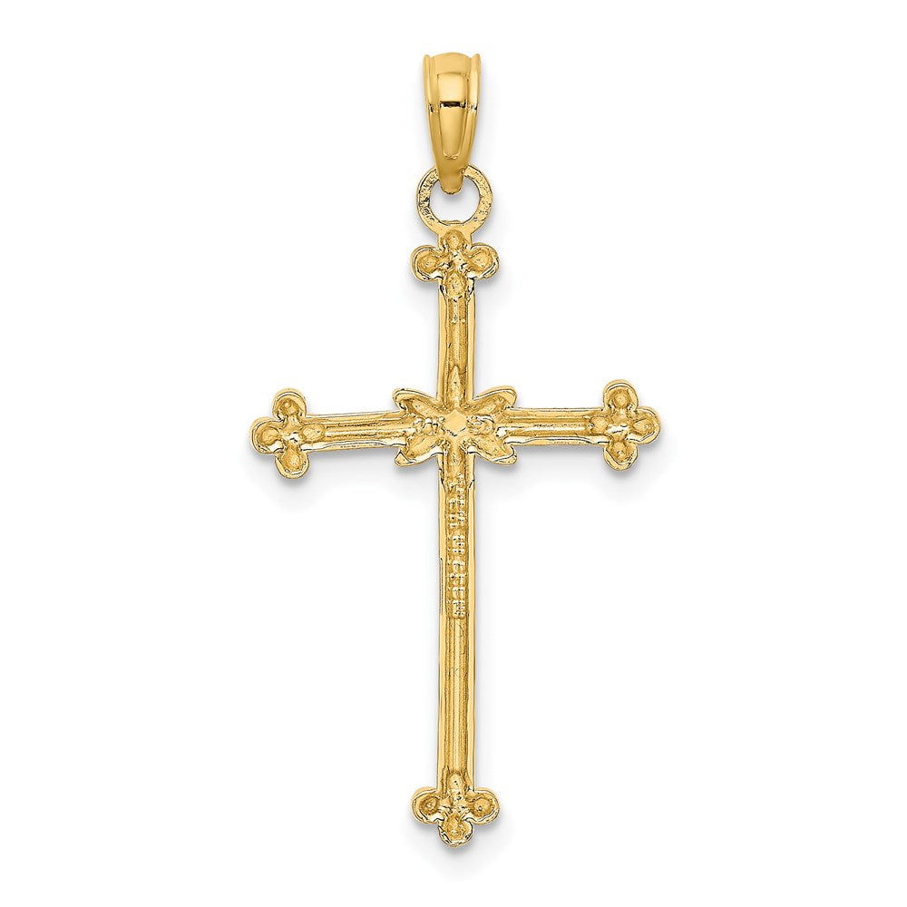 14k and White Rhodium Thin Diamond-cut Cross Charm