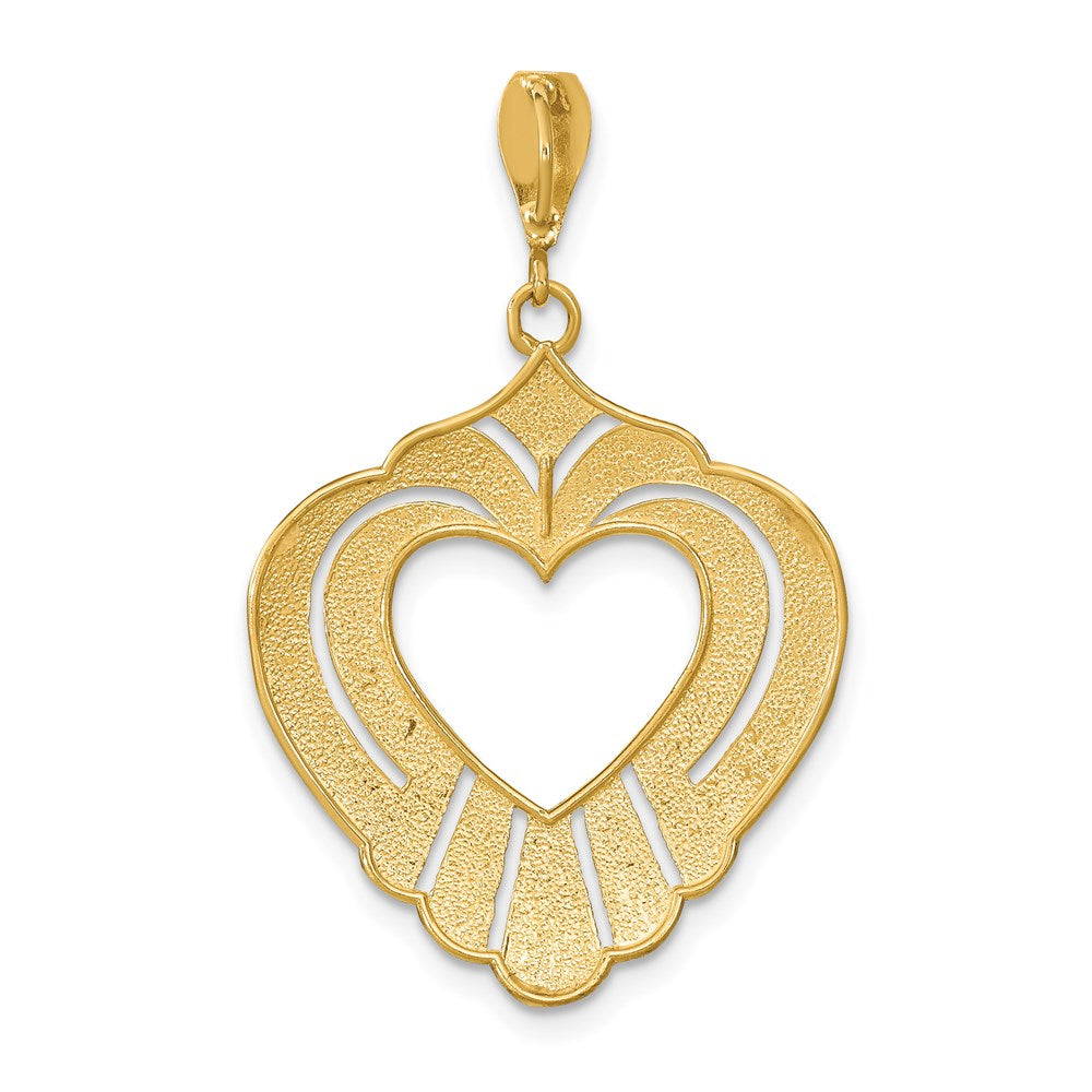 14k and White Rhodium Textured Cut-Out Heart Charm