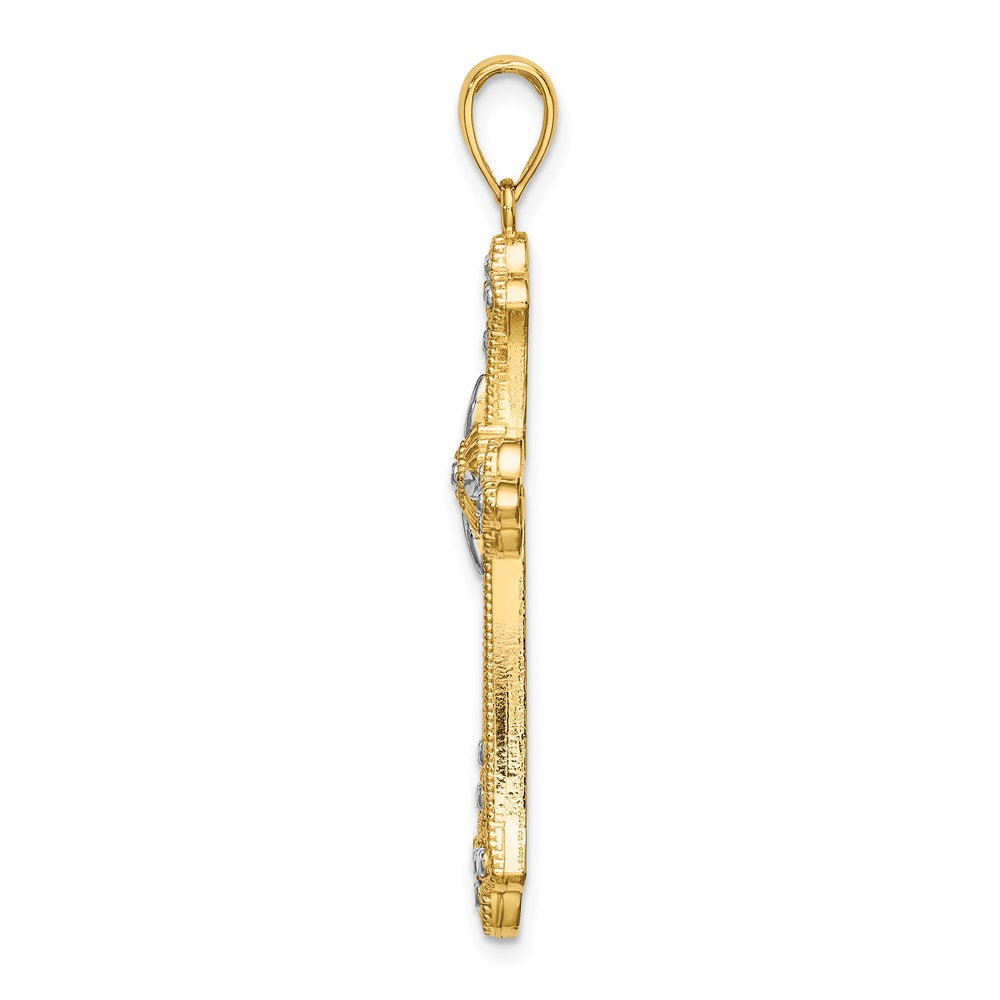 14K with White Rhodium Diamond-cut Edges Cross Charm