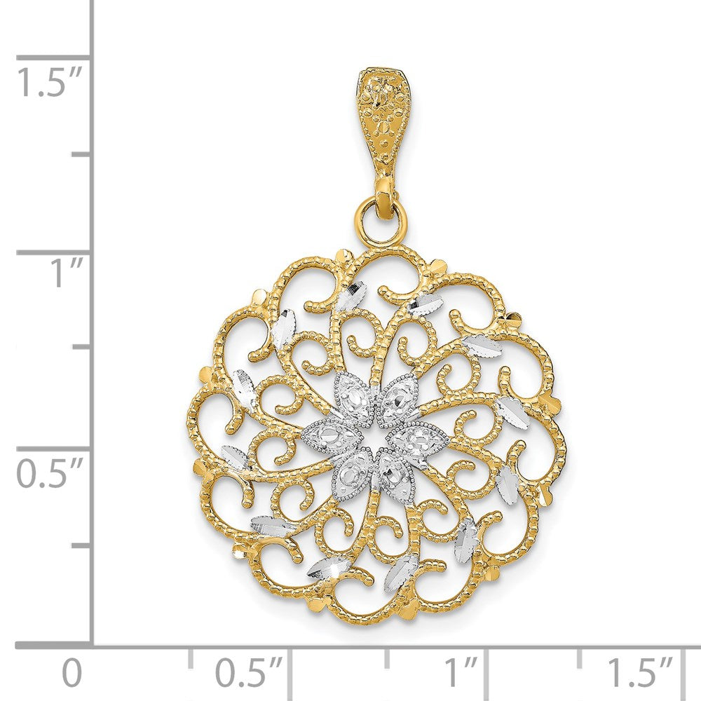 14K and White Rhodium Diamond-cut Scalloped Wave Charm