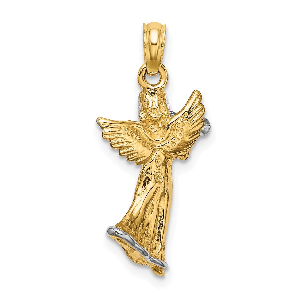 14k and White Rhodium 3-D Angel Playing Trumpet Charm