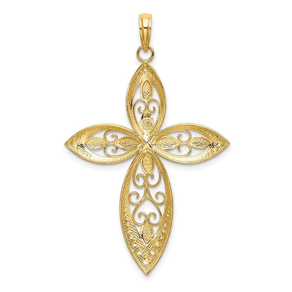 14K with Rhodium Beaded Filigree Cross Charm