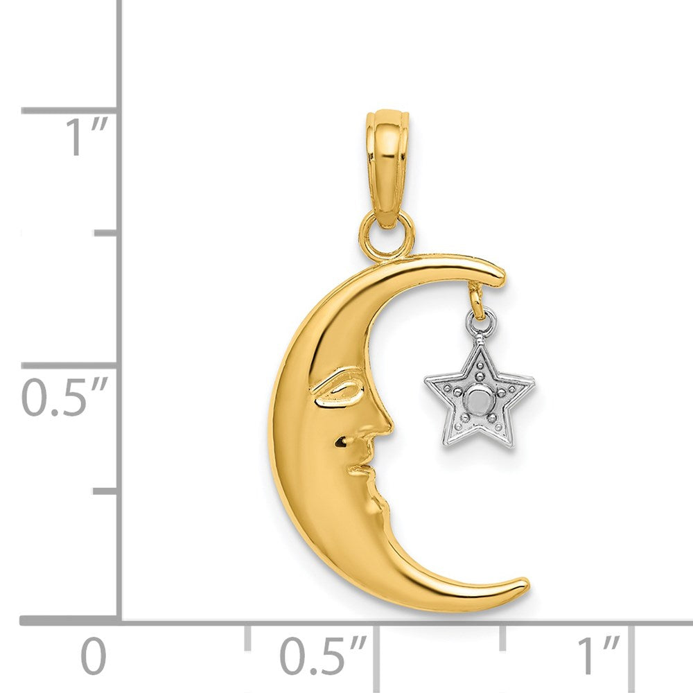 14k Two-Tone Half Moon with Moveable Dangle Star Charm
