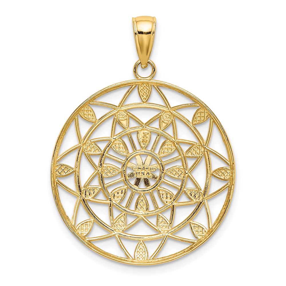 14K and White Rhodium Diamond-cut Medallion Pendant