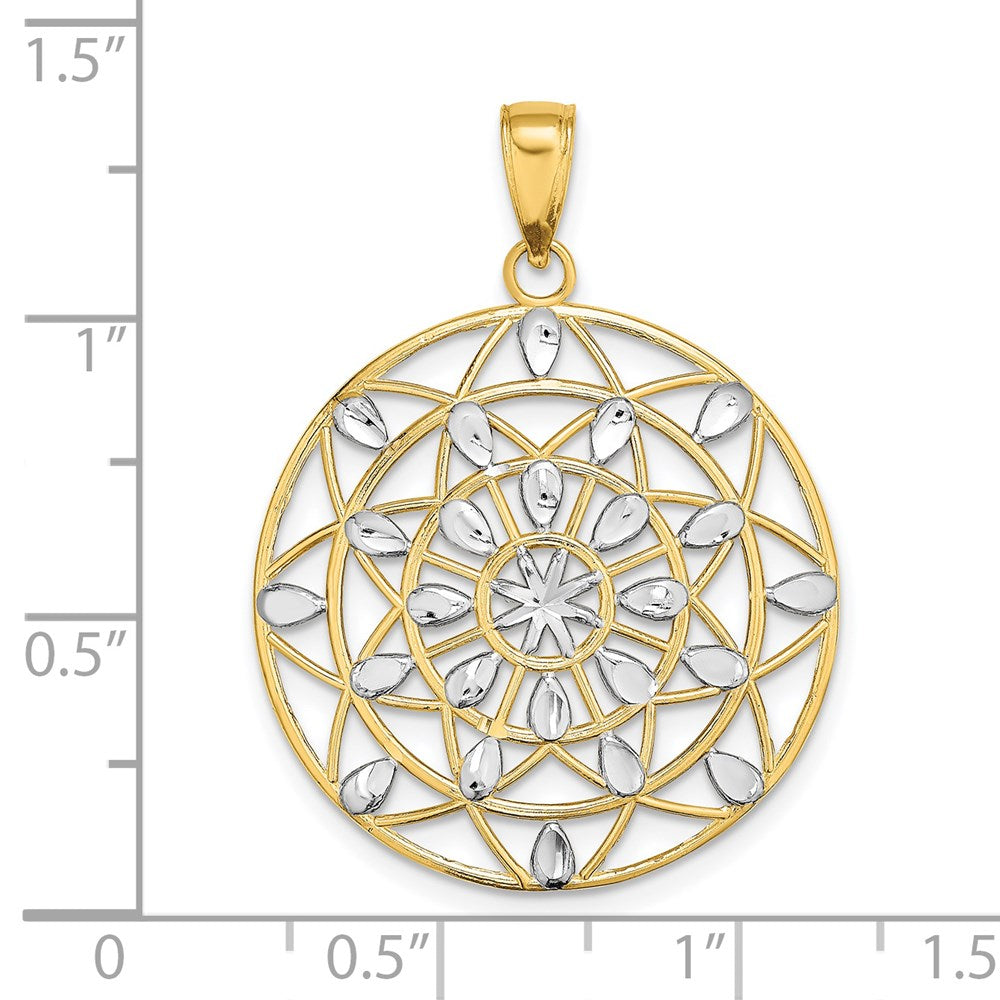 14K and White Rhodium Diamond-cut Medallion Pendant