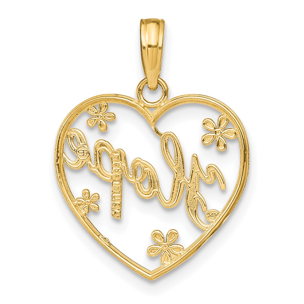 14k and White Rhodium Hope In Heart with Flowers Charm