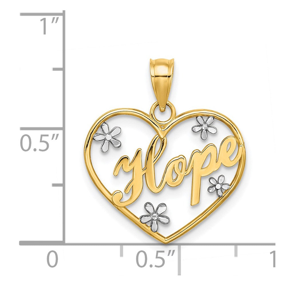 14k and White Rhodium Hope In Heart with Flowers Charm