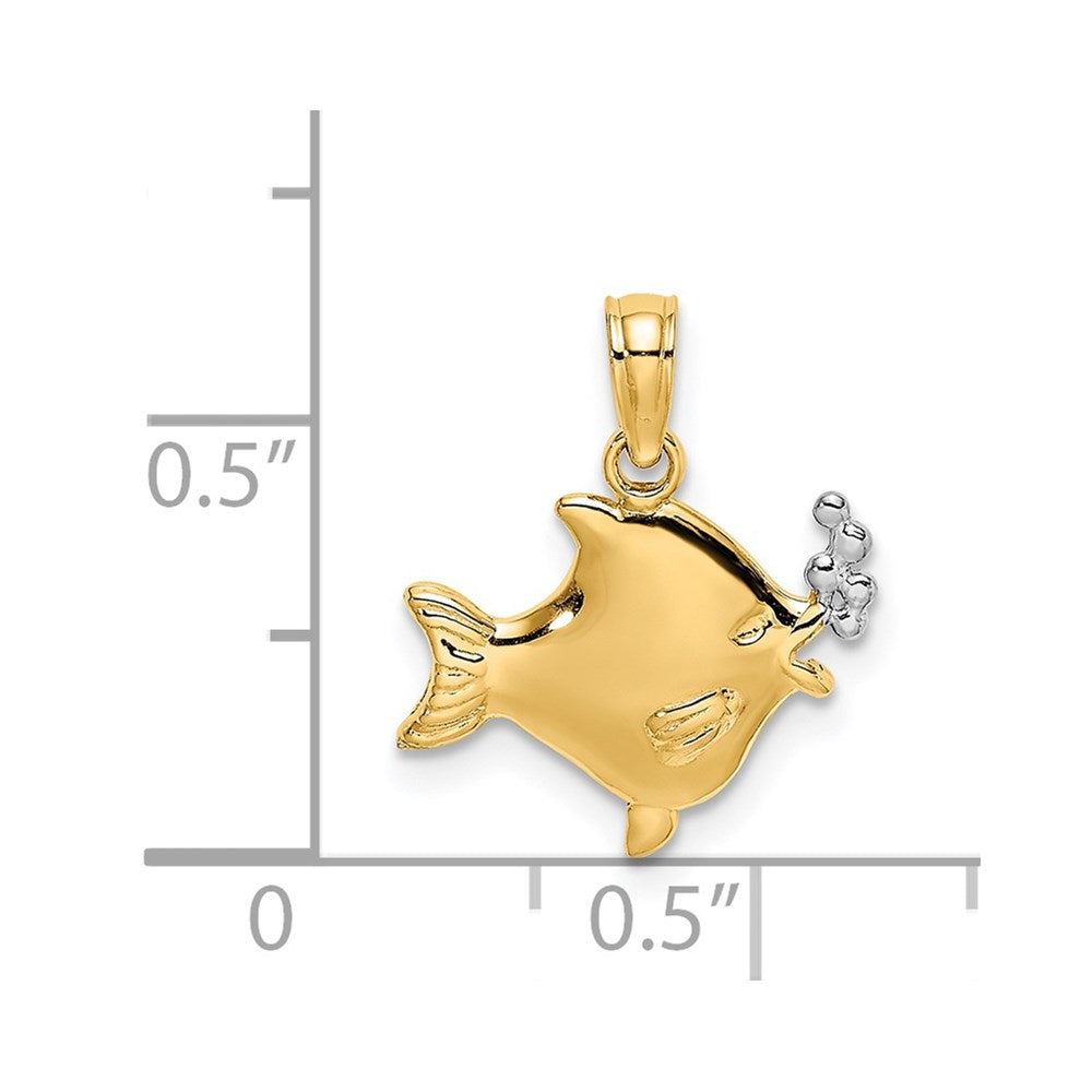 14k and White Rhodium 2-D Fish with Bubbles Charm