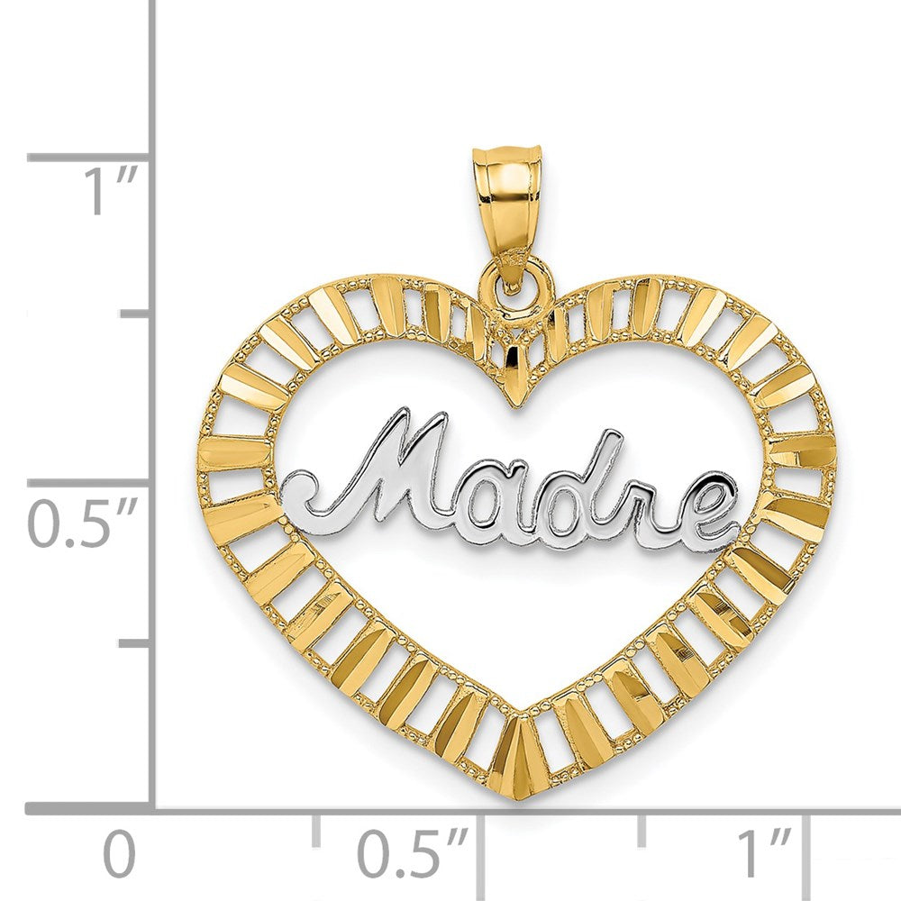 14k and White Rhodium MADRE  in Heart Charm