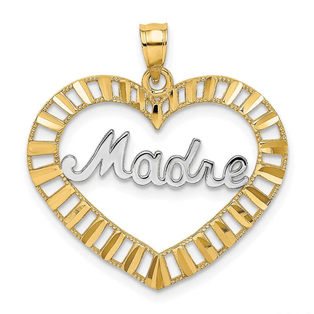 14k and White Rhodium MADRE  in Heart Charm