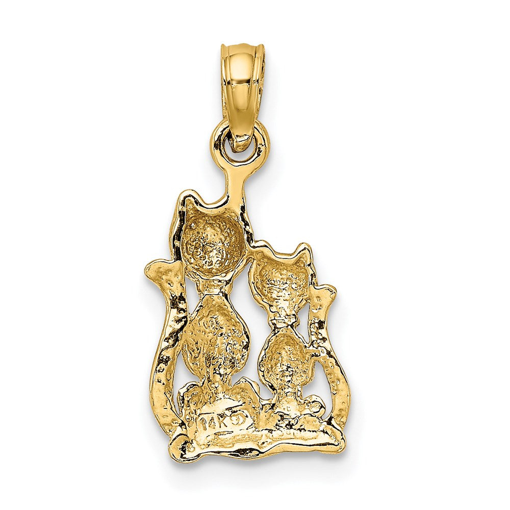 14k and White Rhodium Polished Cat and Kitten Charm