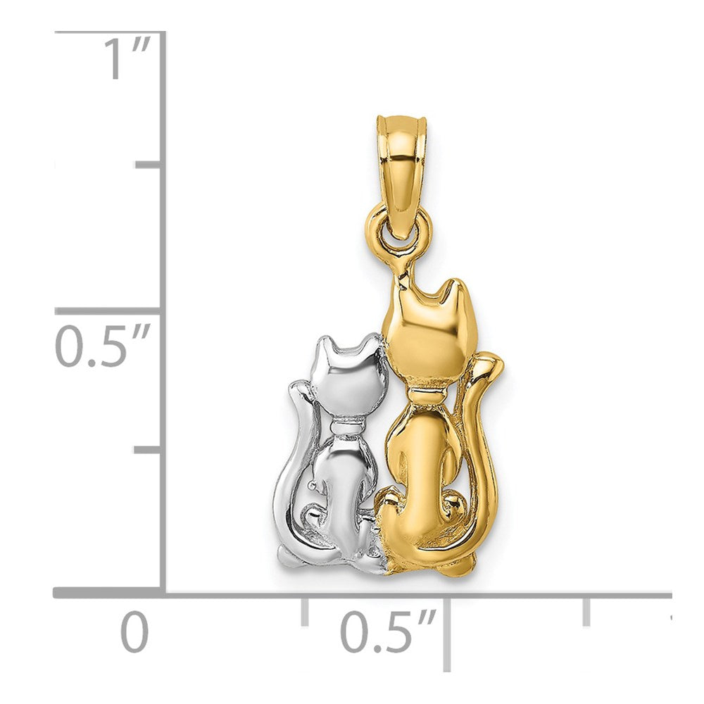 14k and White Rhodium Polished Cat and Kitten Charm