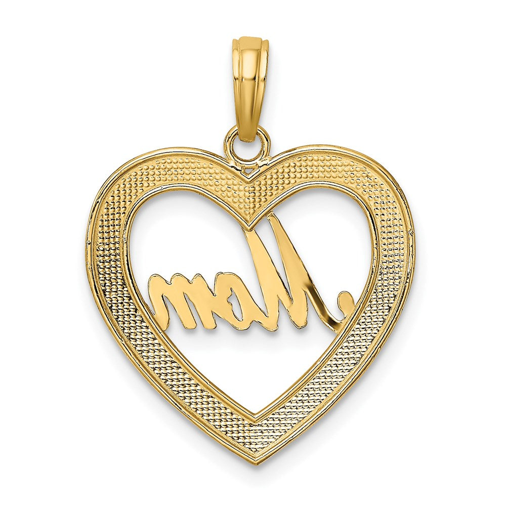 14k with White Rhodium Diamond-cut MOM Heart Charm
