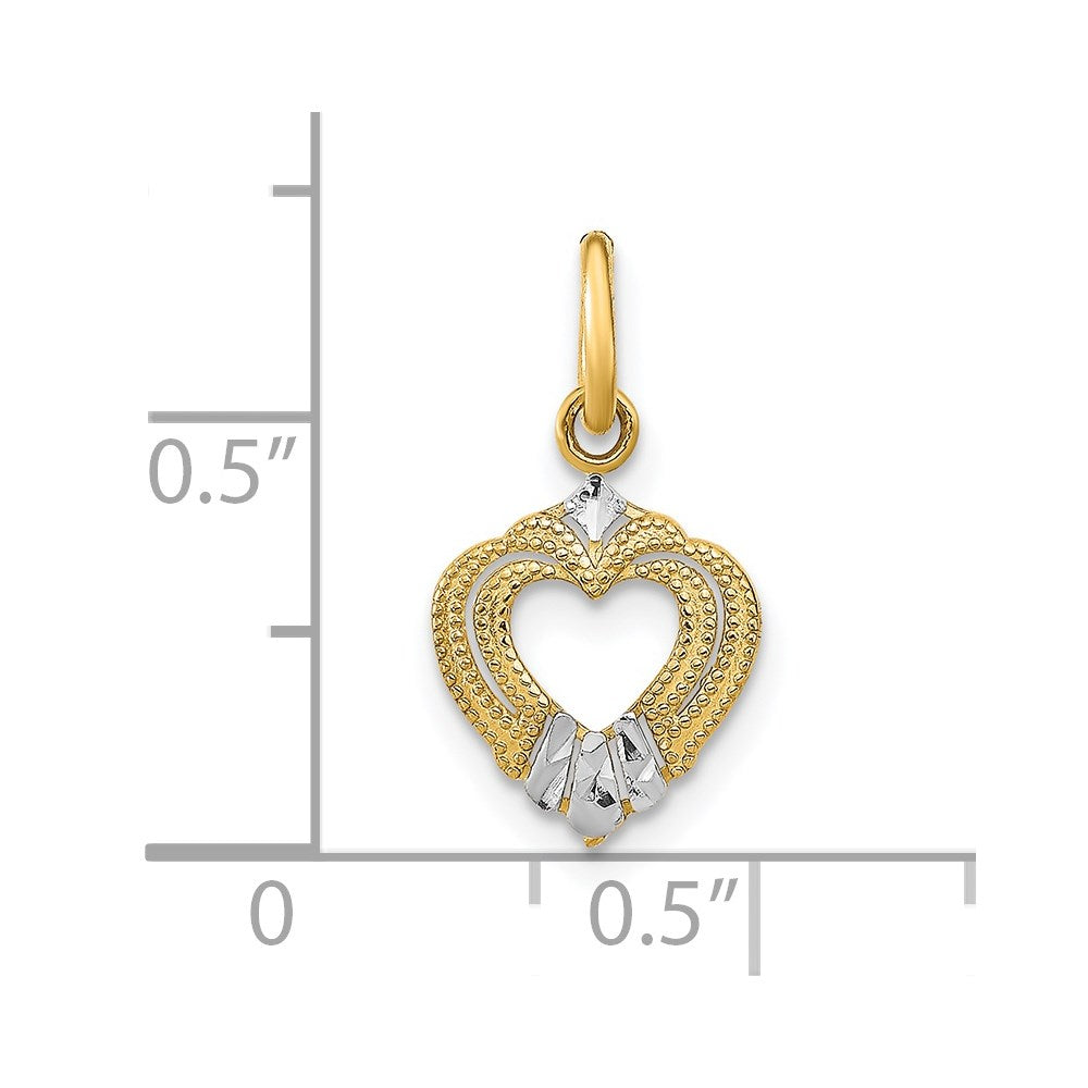 14k and White Rhodium Textured Mini Heart Charm