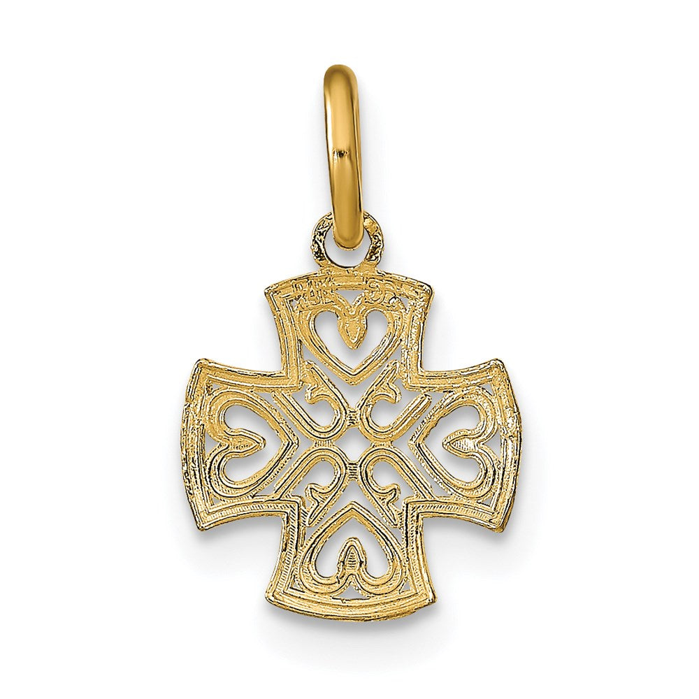 14K and White Rhodium Small Diamond-cut Hearts Maltese Cross Charm