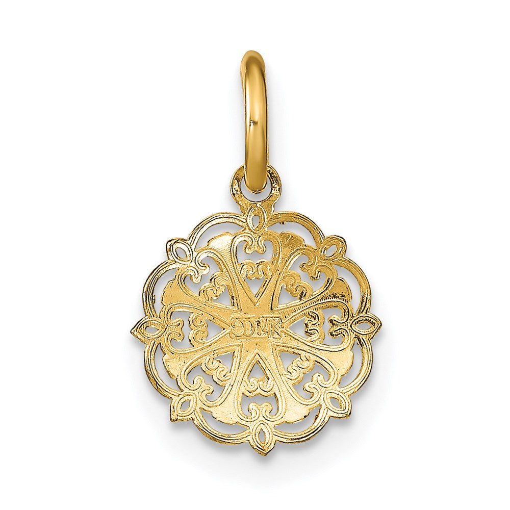 14K and White Rhodium Filigree Hearts Charm