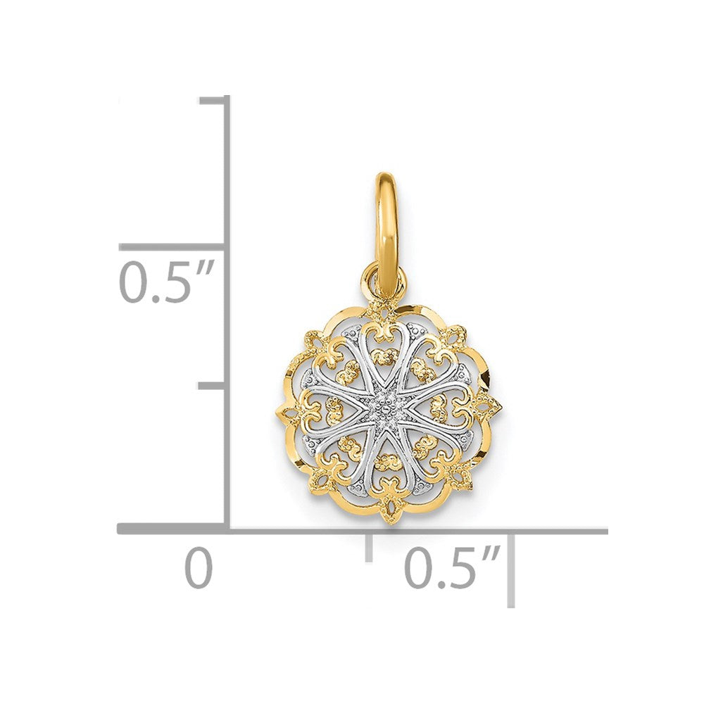 14K and White Rhodium Filigree Hearts Charm