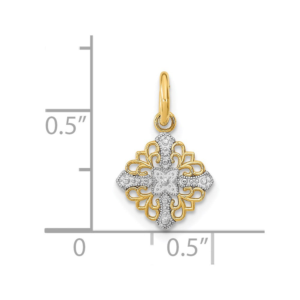 14K and White Rhodium Mini Cross Medallion Charm