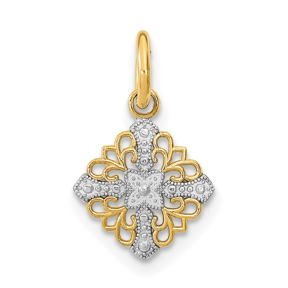14K and White Rhodium Mini Cross Medallion Charm