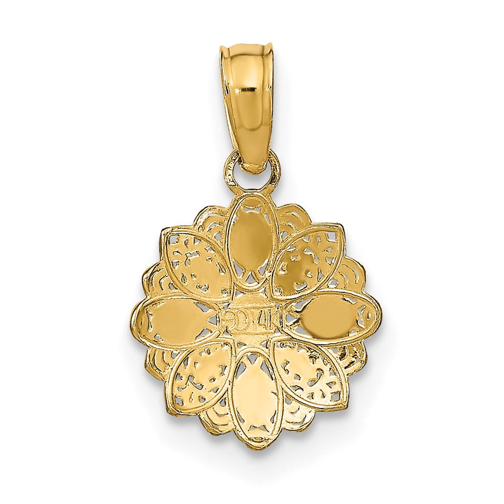 14K and White Rhodium Diamond-cut Mini Filigree Flower Charm