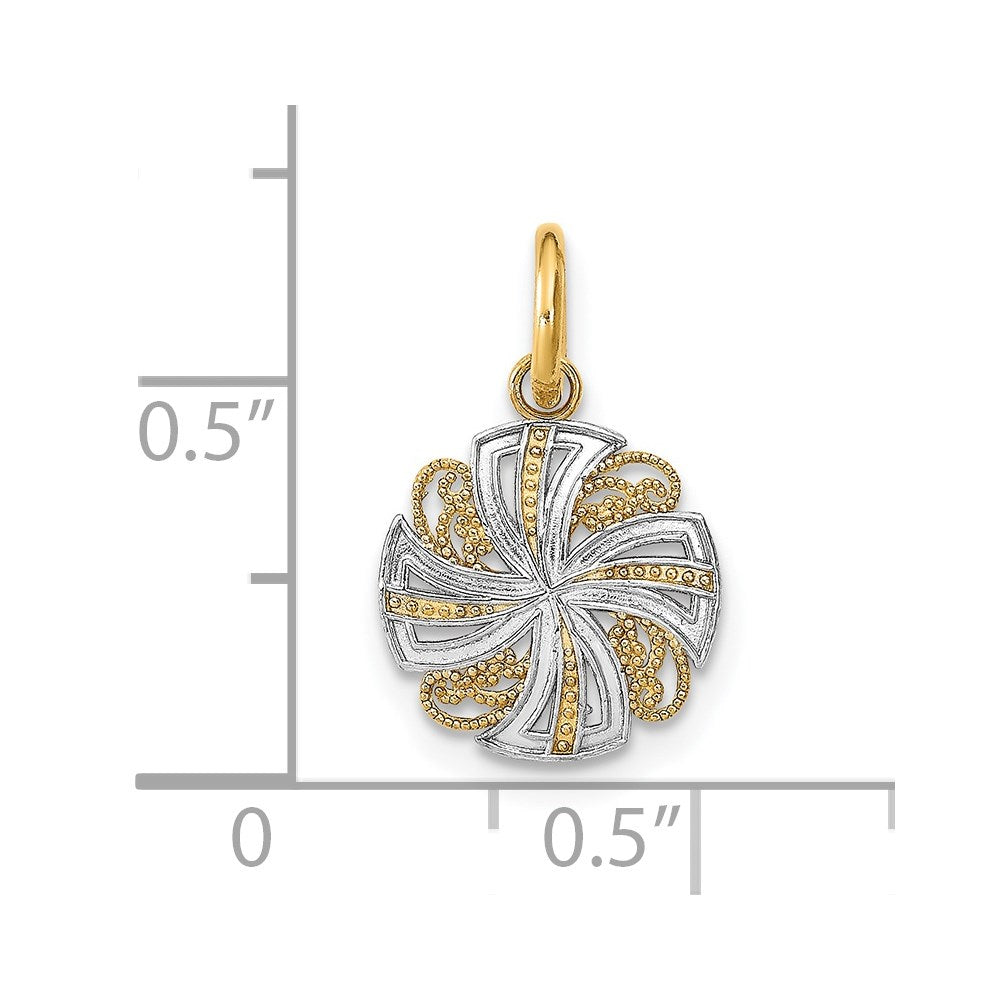 14K and White Rhodium Diamond-cut Mini Pinwheel Medallion Charm