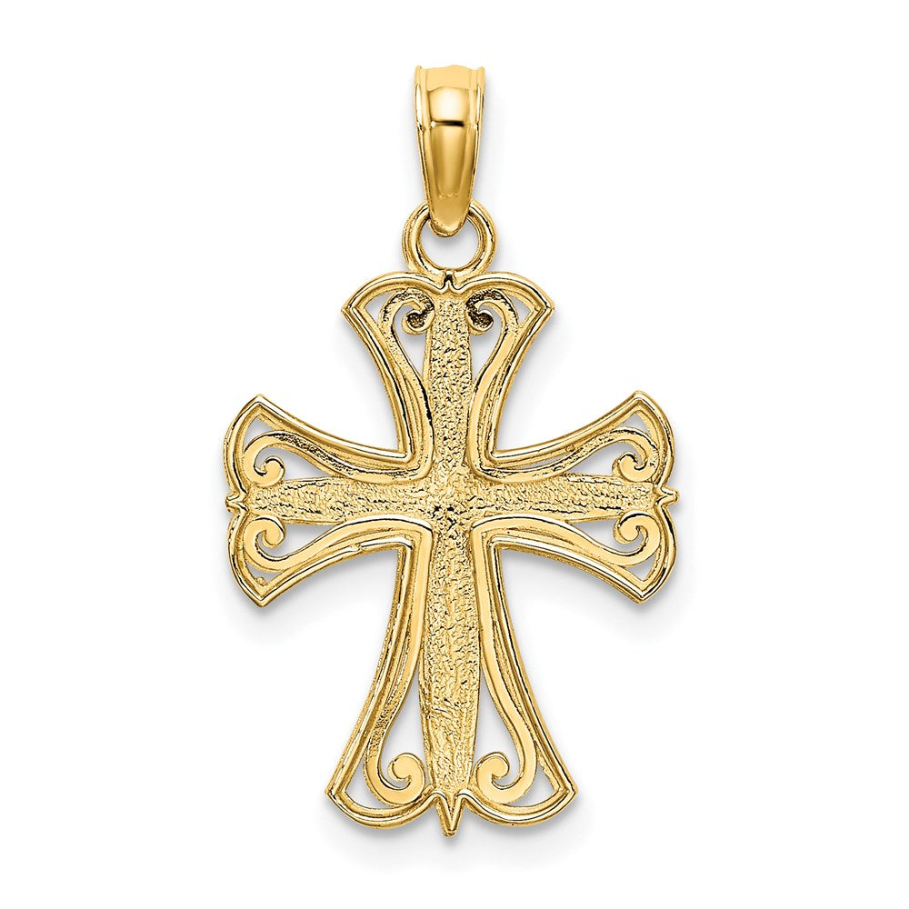 14K and White Rhodium Textured Cross Charm