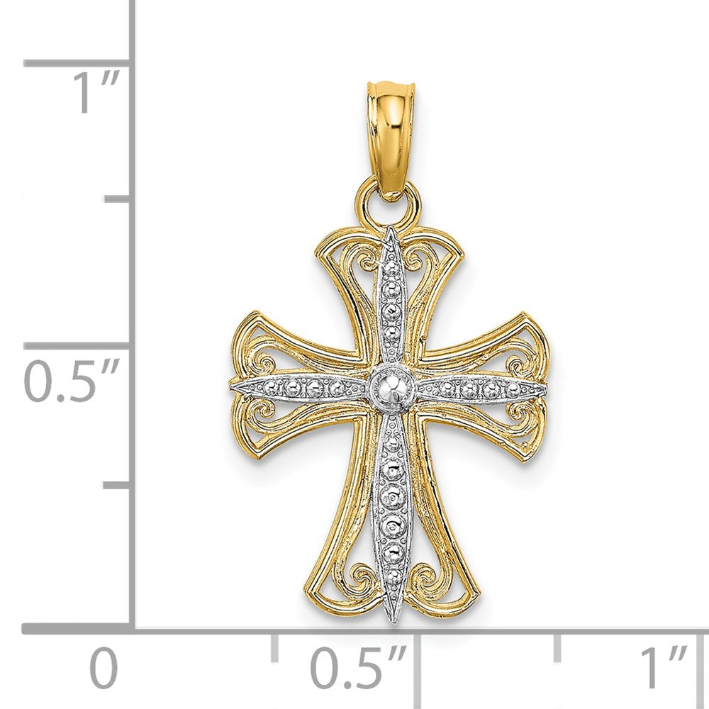14K and White Rhodium Textured Cross Charm