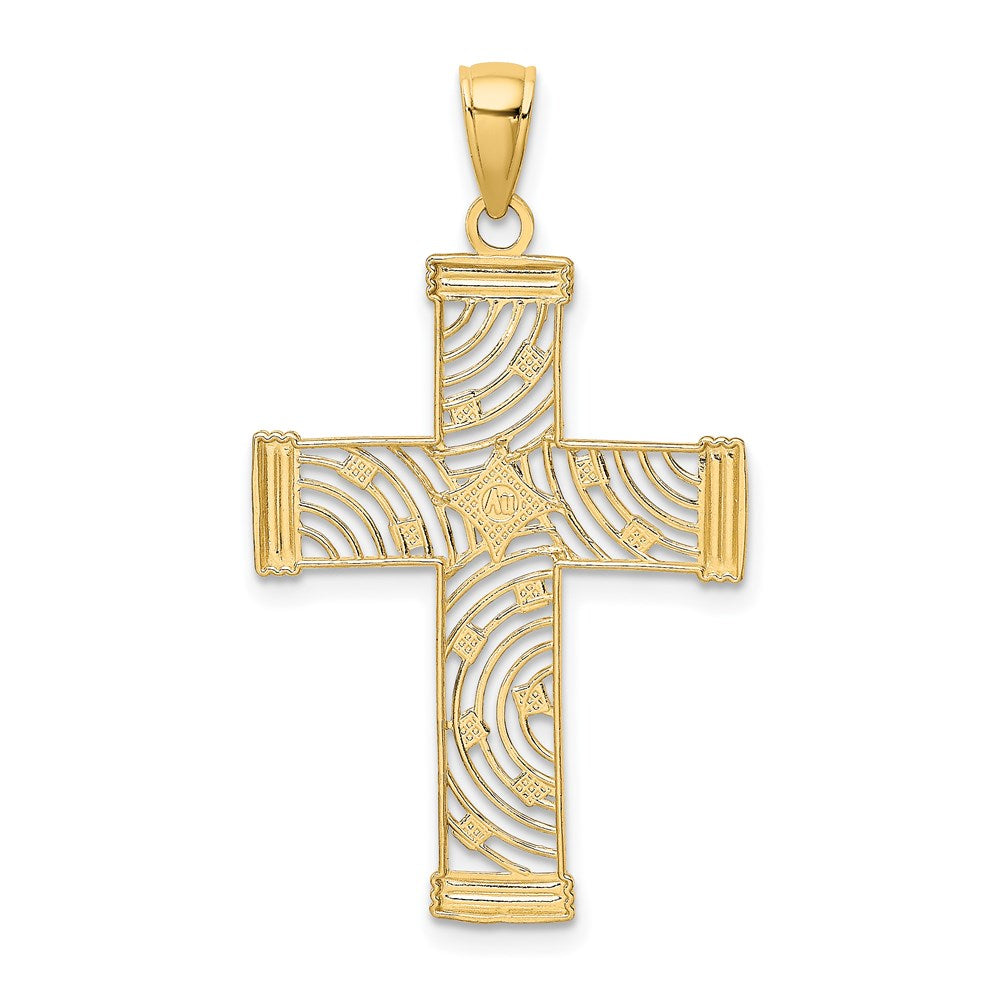 14K and White Rhodium Diamond-cut Stars Cut-Out Cross Charm