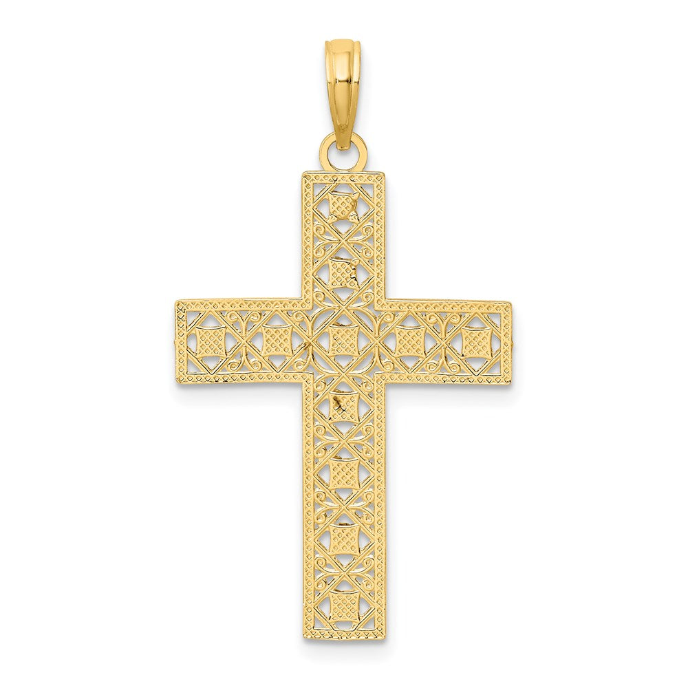 14K and White Rhodium Diamond-cut and Cut-Out Cross Charm