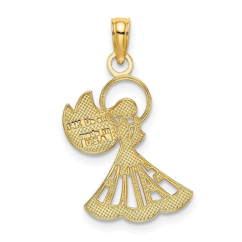 14K and White Rhodium Polished and Textured FAITH Angel Pendant