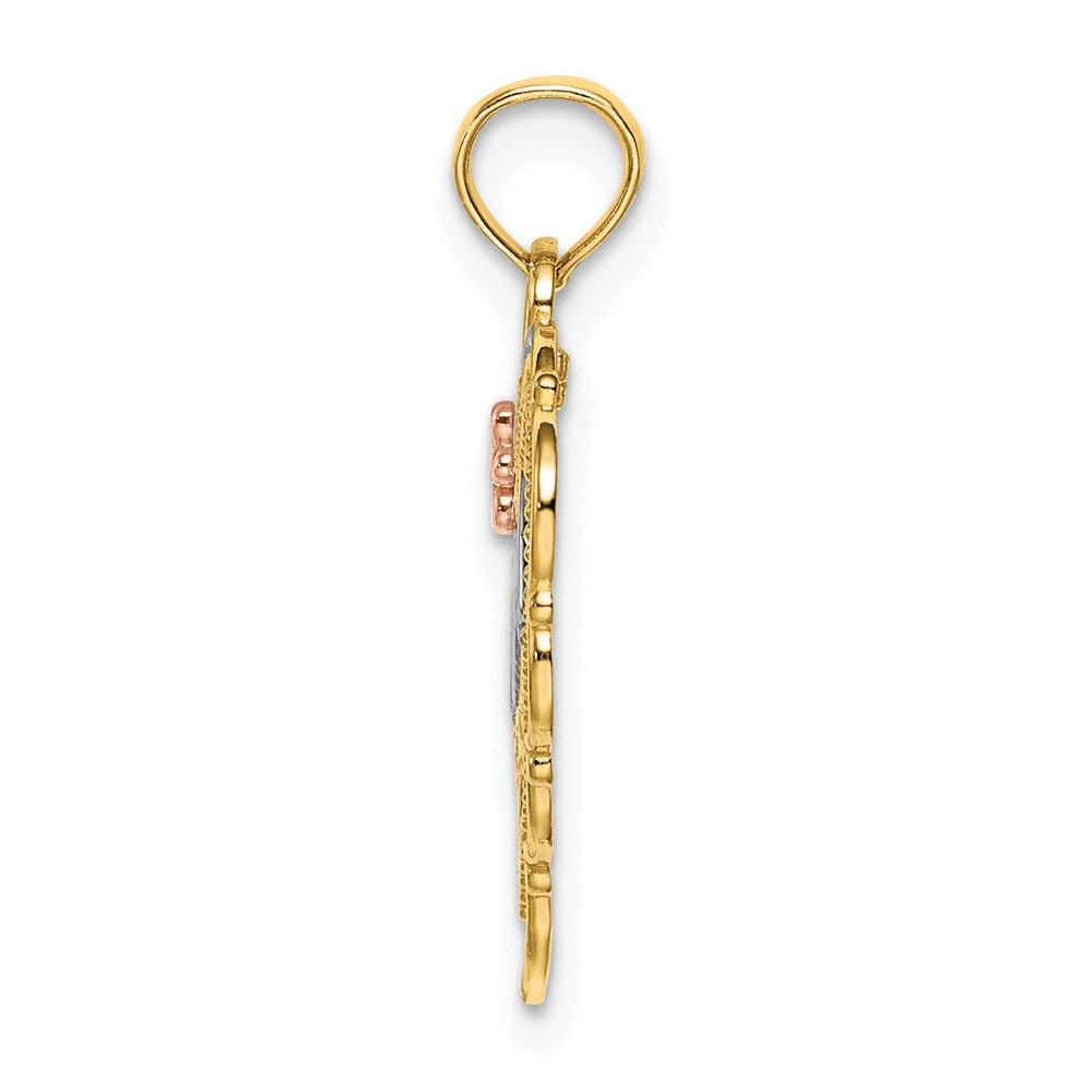 14k Two-Tone with White Rhodium MOM Heart with Flower Charm