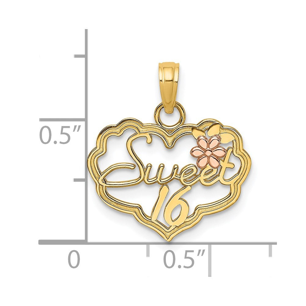 14k Two-Tone SWEET 16 Heart with Flower Charm