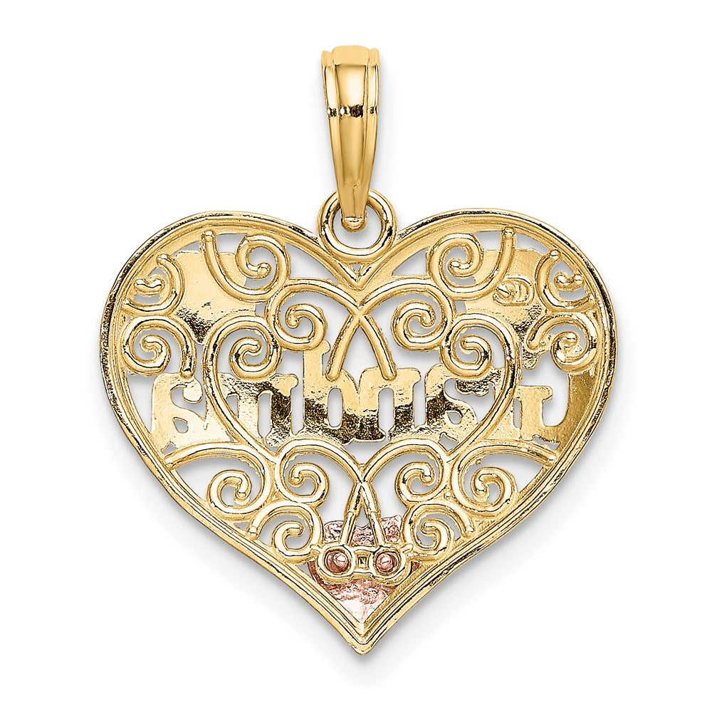 14k Two-tone with White Rhodium GRANDMA In Filigree Heart Charm