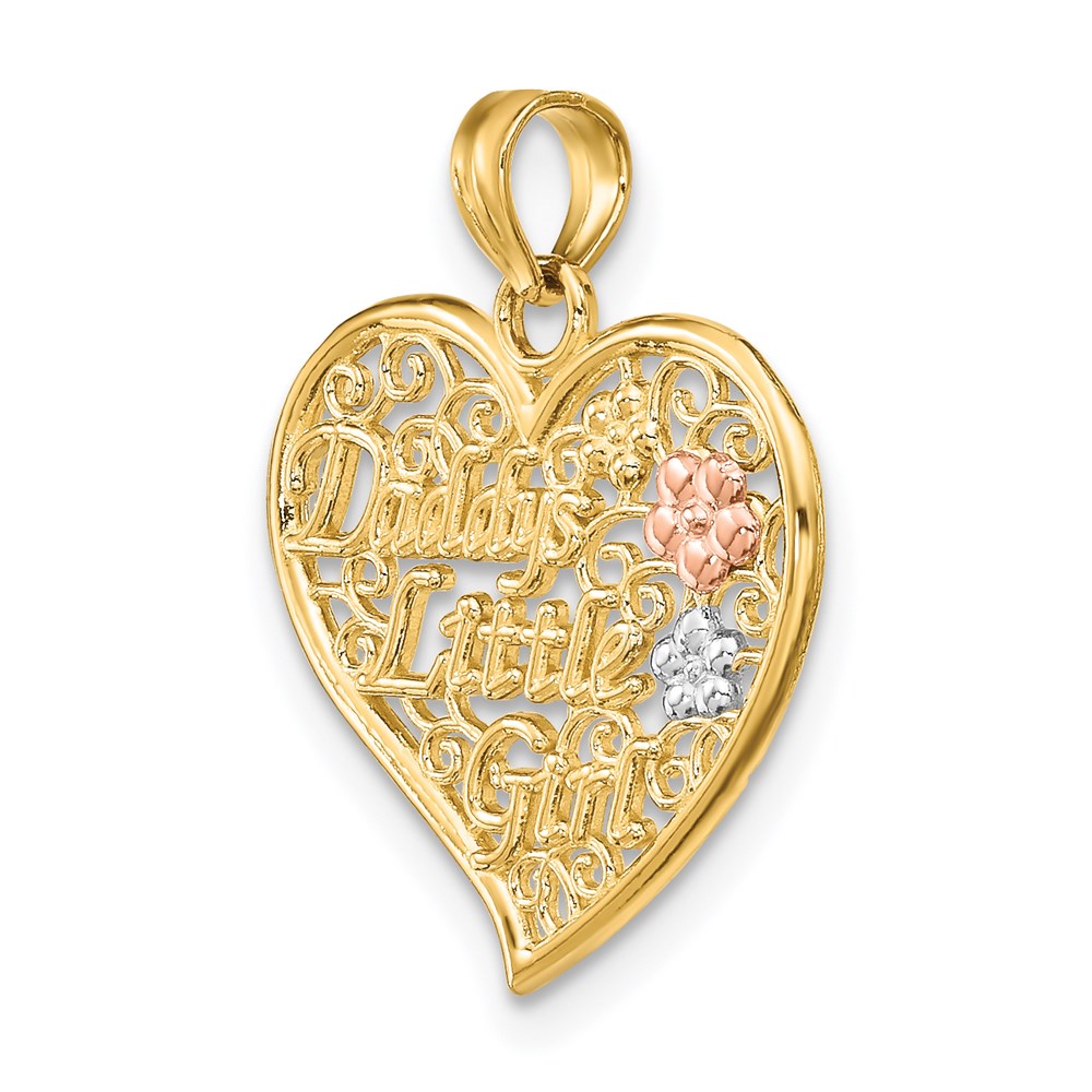 14k Two-tone with White Rhodium DADDYS LITTLE GIRL Filigree Heart Charm