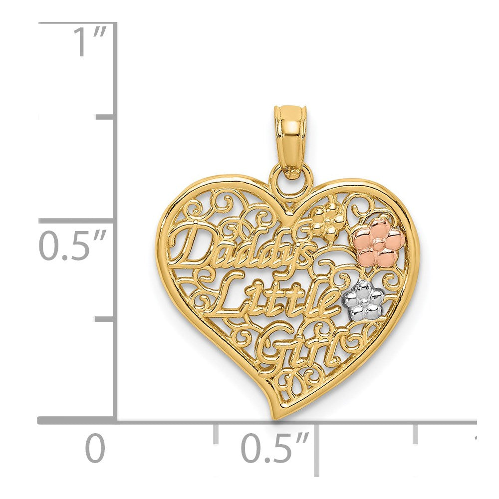 14k Two-tone with White Rhodium DADDYS LITTLE GIRL Filigree Heart Charm